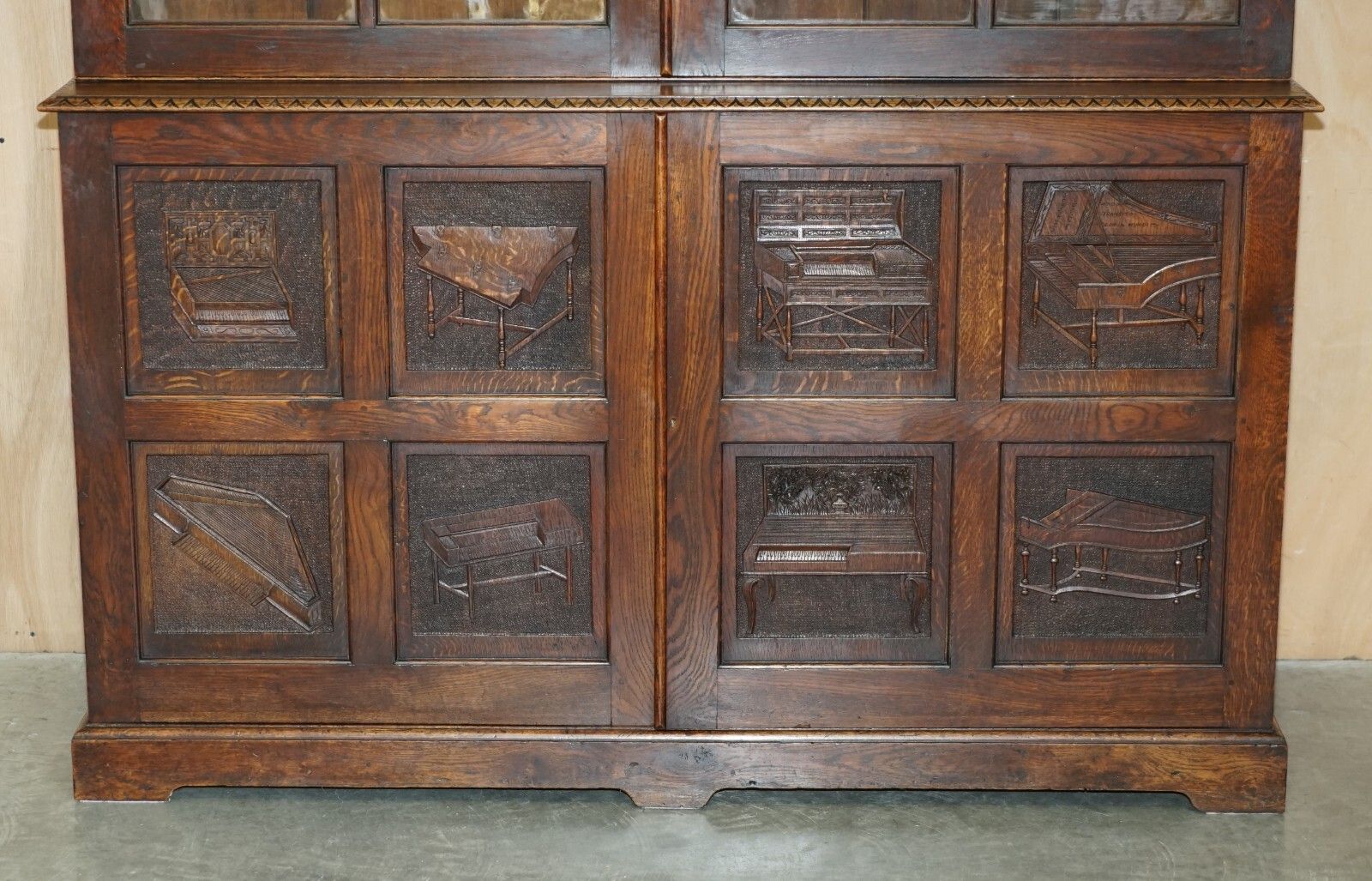 Important Carved Bookcase Cabinet From The Bate Collection In Oxford University photo vintage