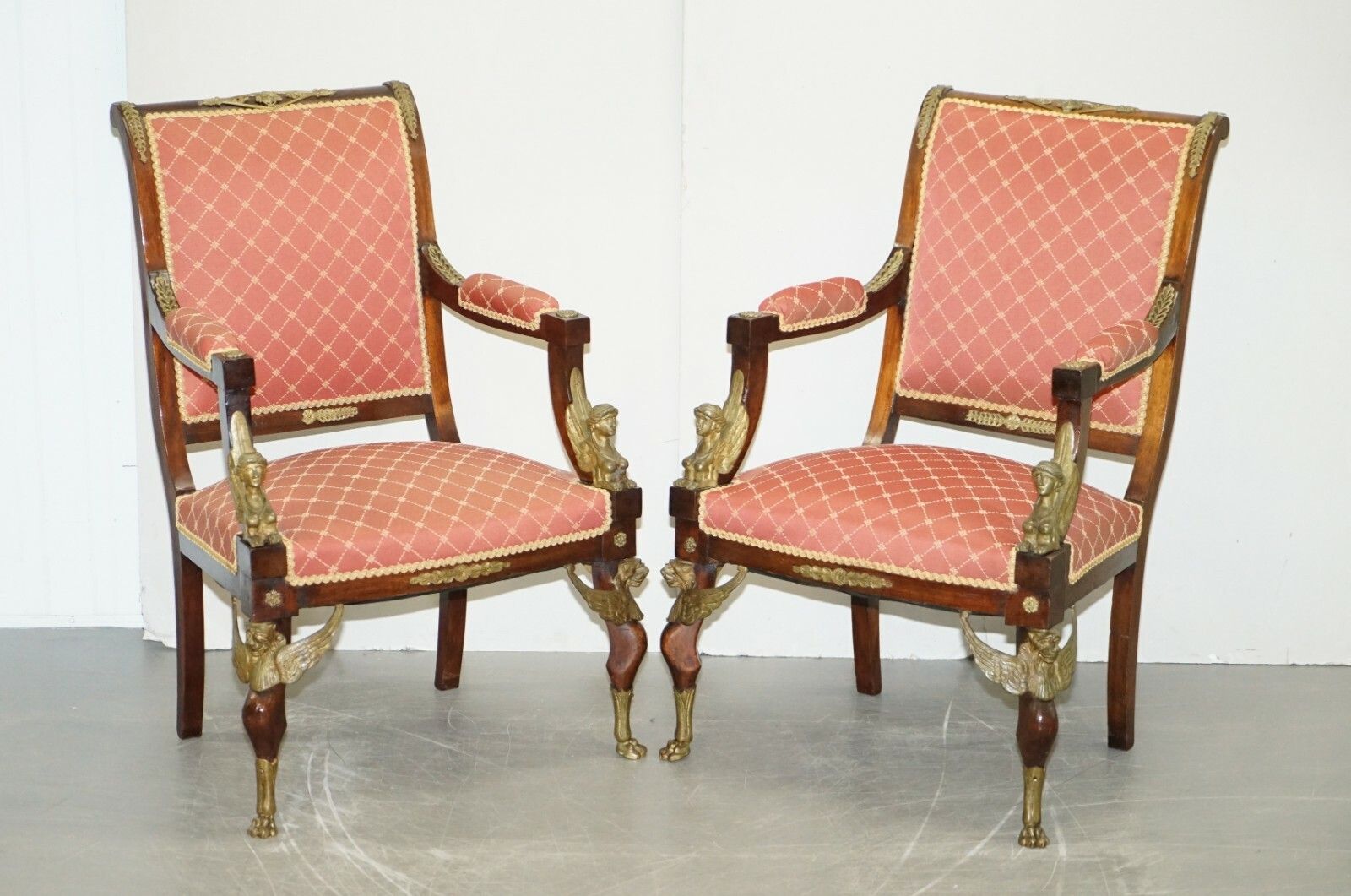 19th Century French Empire Ormolu Sphinx Egyptian Mahogany Suite Sofa Armchairs photo furniture