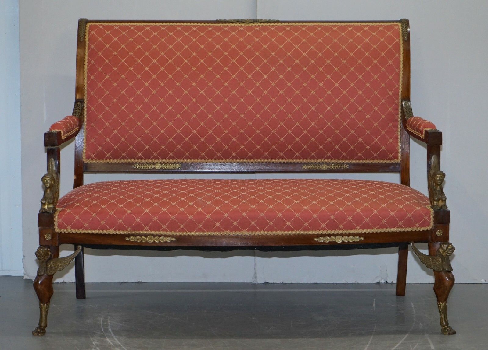 Furniture 19th Century French Empire Ormolu Sphinx Egyptian Mahogany Suite Sofa Armchairs photo