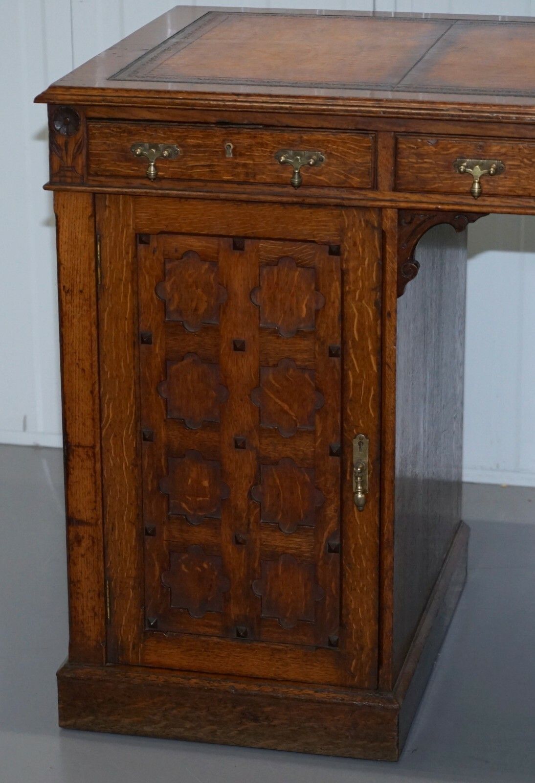 Restored Gothic Revival Desk Side Bookcases Drawer Writing Slope Pugin Gillows photo 7500.0
