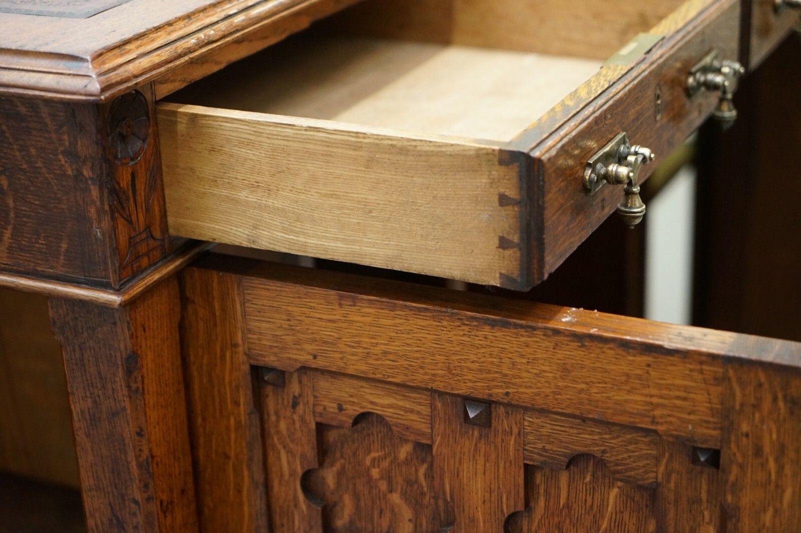 7500.0 Restored Gothic Revival Desk Side Bookcases Drawer Writing Slope Pugin Gillows photo