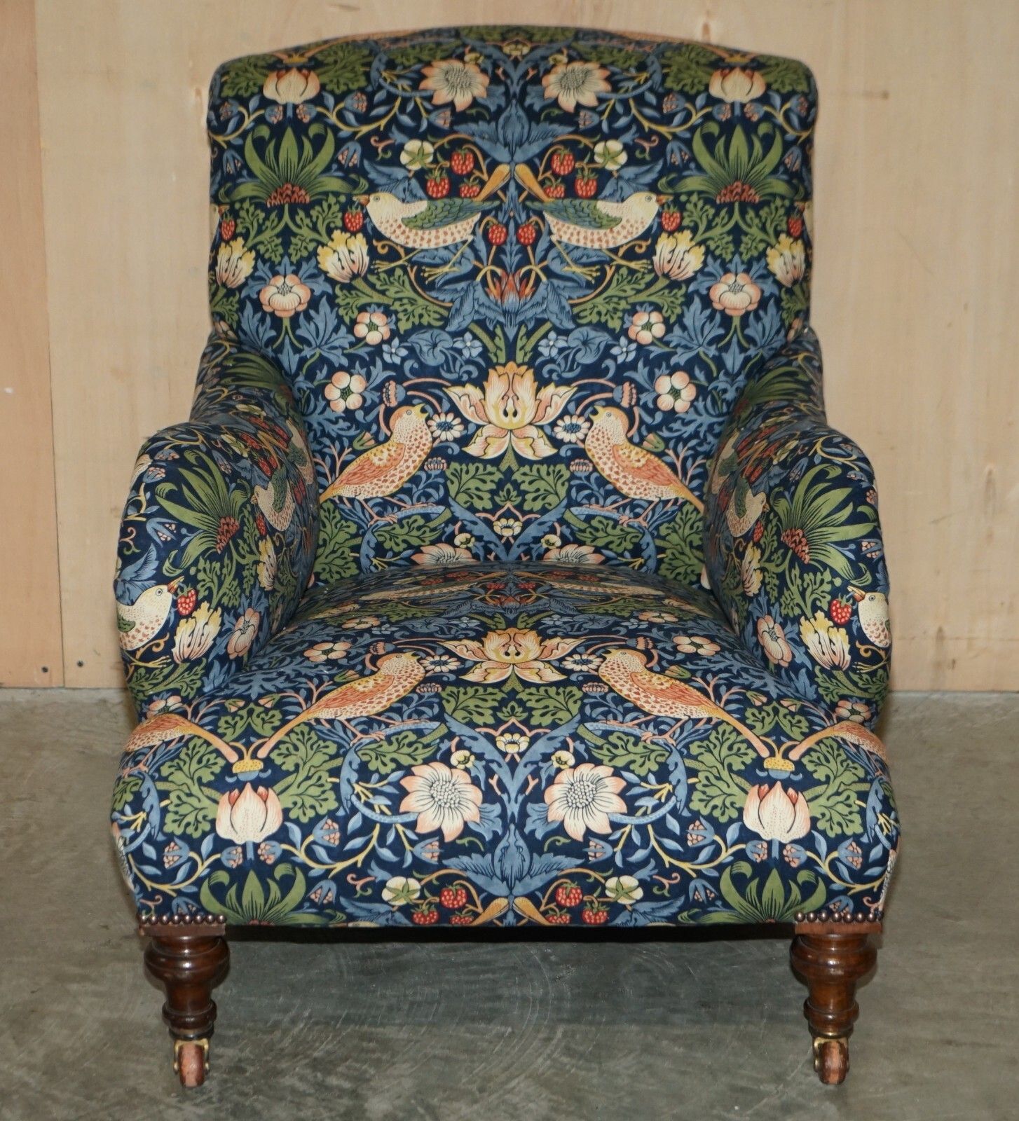 Antique Howard & Sons Bridgewater Armchair William Morris Strawberry Thief photo furniture