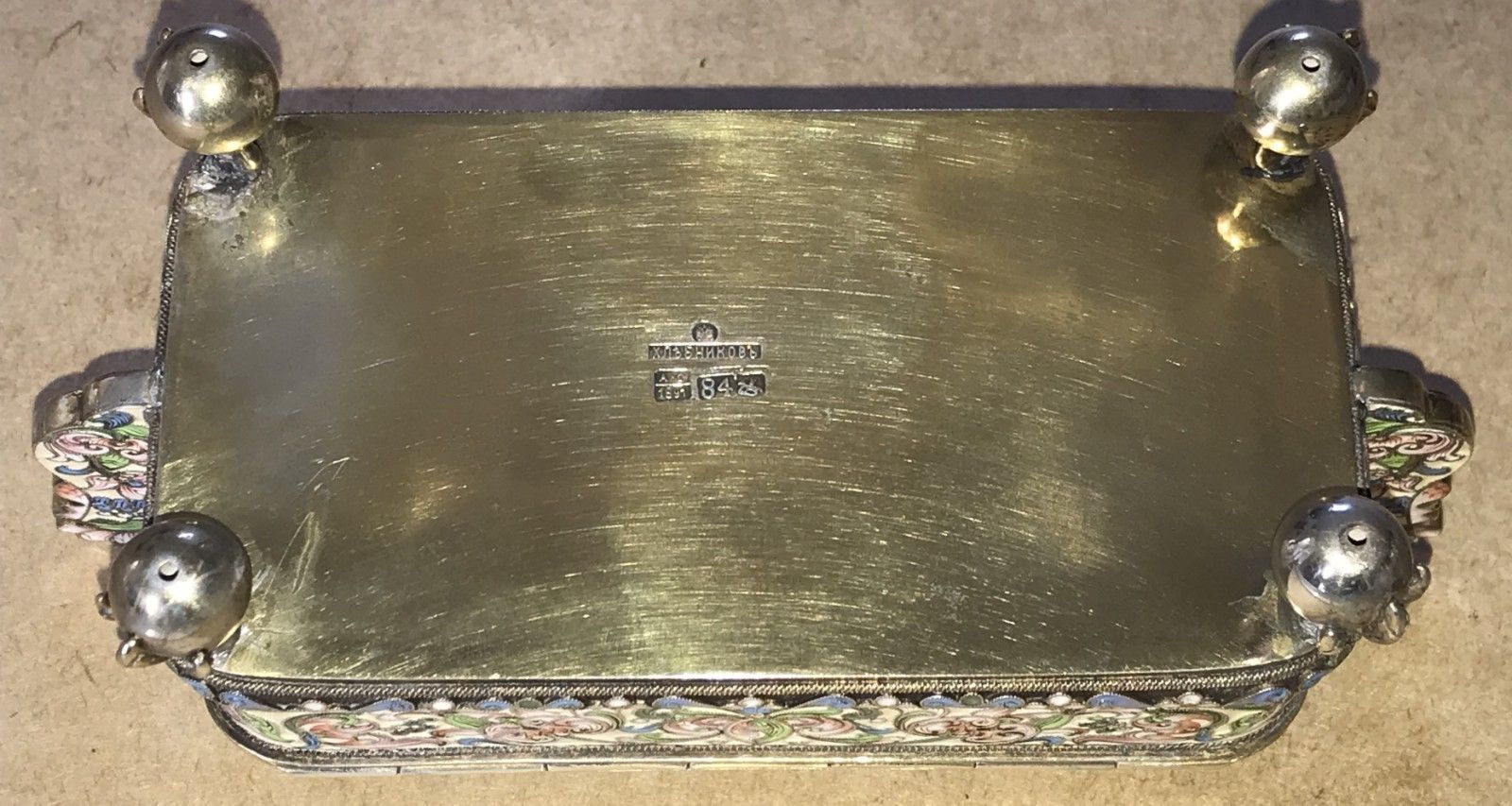 Home Decor Russian Silver Pavel Ovchinnikov & Ivan Khlednikov Gilt Cloisonne Enamel Casket photo