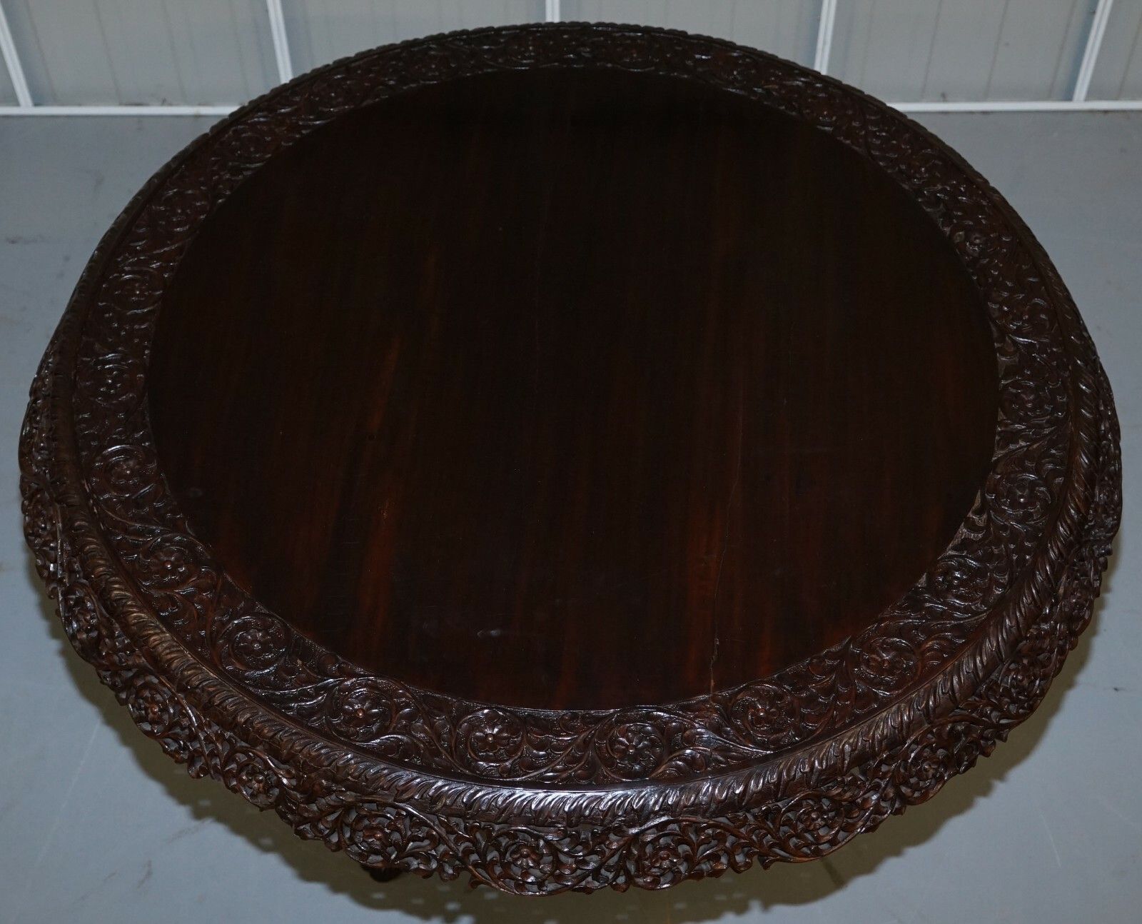 Rare 19th Cenutry Anglo Indian Padauk Table Hand Carved Rosewood Lions & Flowers photo for sale