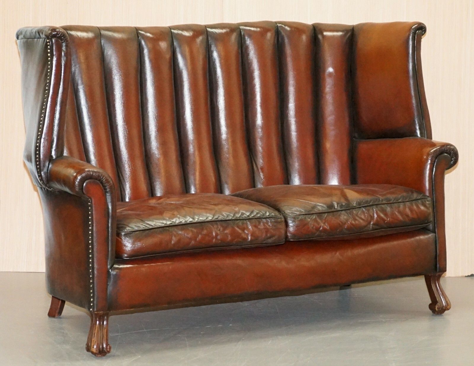 Rare Circa 1860 Huge Victorian Brown Leather Barrel Back Suite Sofa Armchair photo furniture