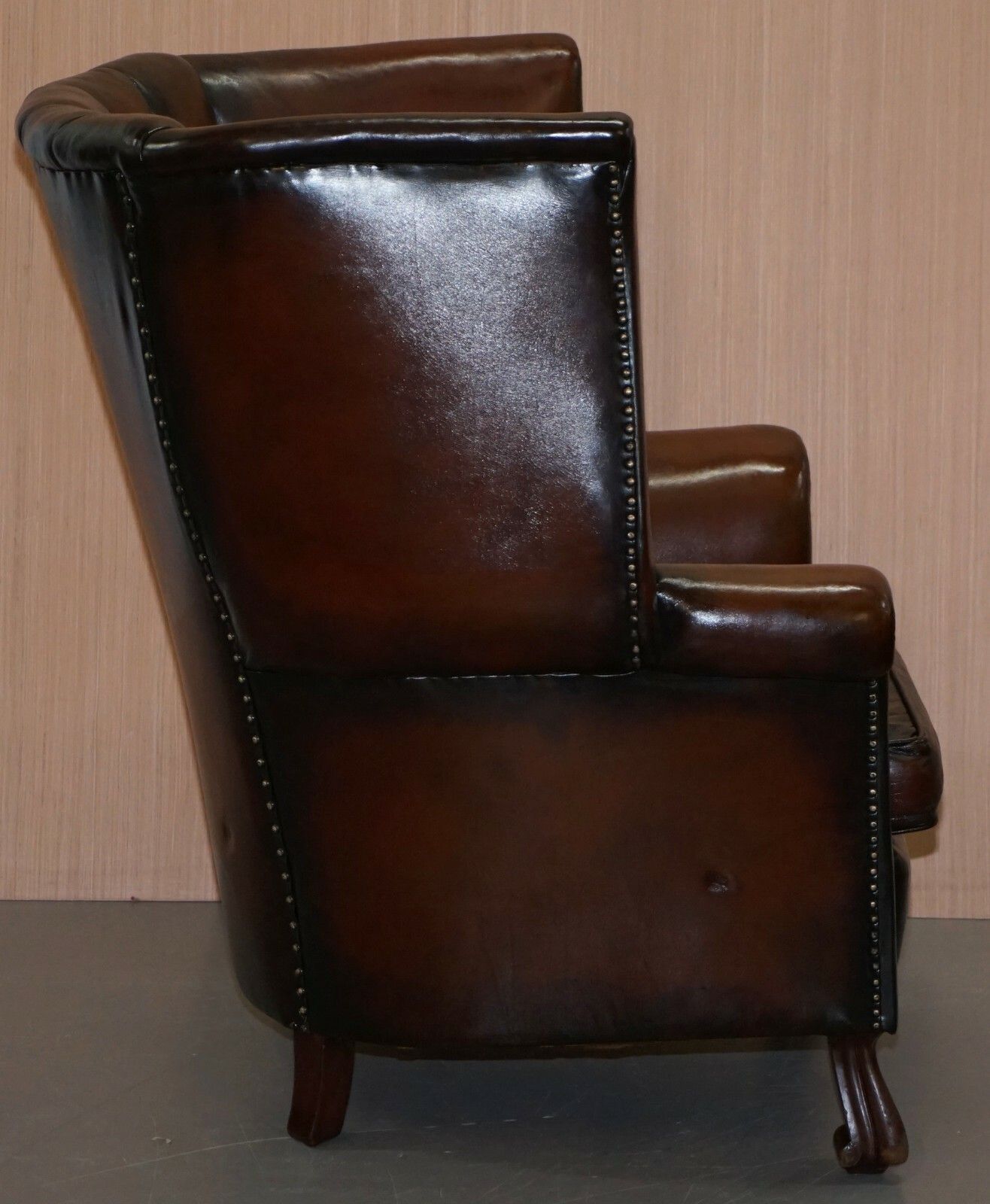 7000.0 Rare Circa 1860 Huge Victorian Brown Leather Barrel Back Suite Sofa Armchair photo