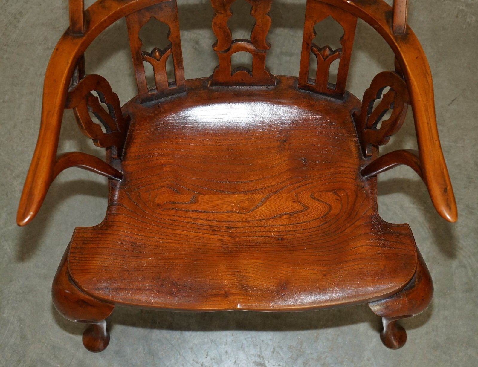 Four Fine Fully Restored Gothic Windsor Steeple Back Burr Yew & Elm Armchairs photo vintage