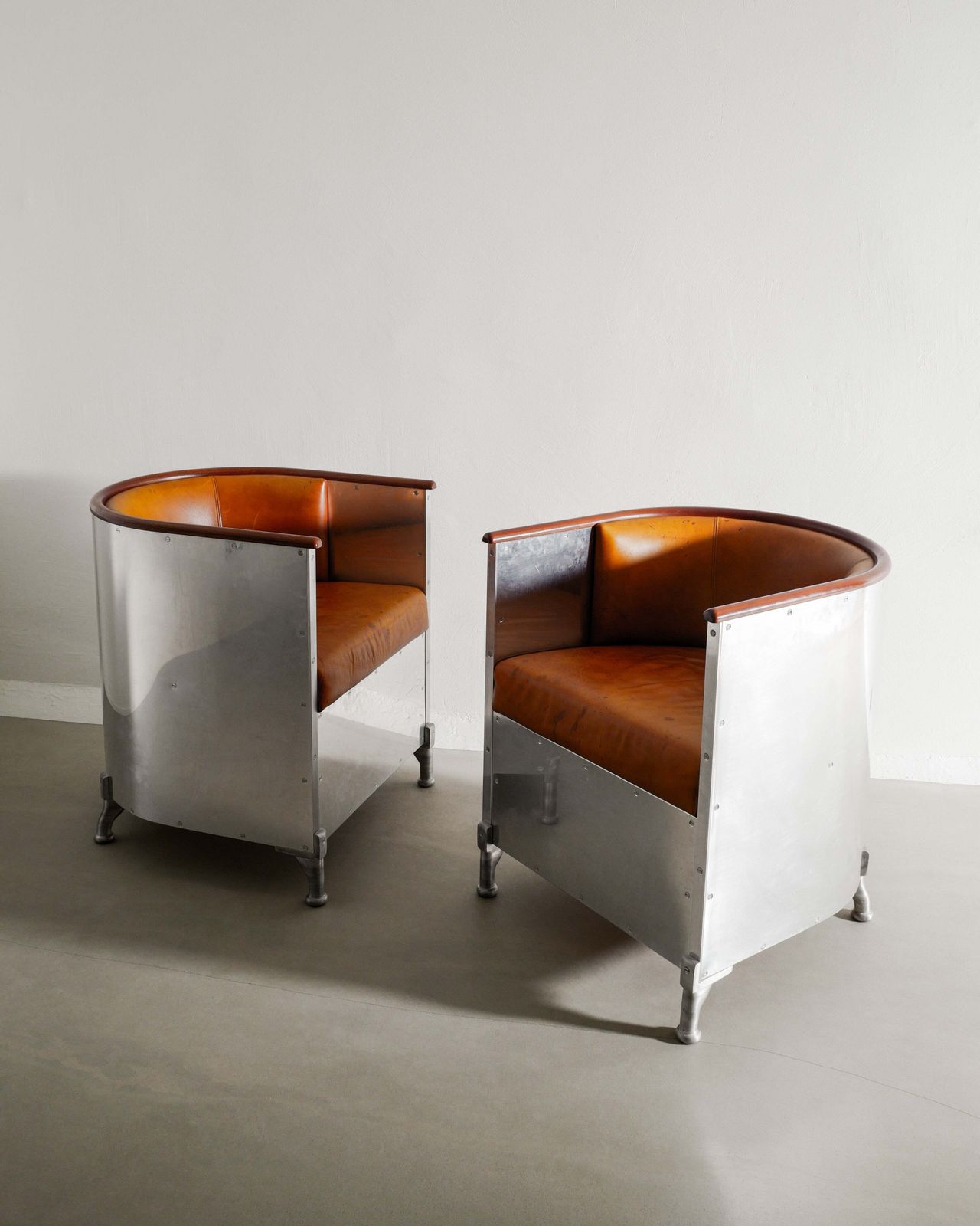 Pair Of Swedish Contemporary Armchairs In Wood And Patinated Brown Leather By Mats Theselius For Källemo Sweden, 1990s photo buy