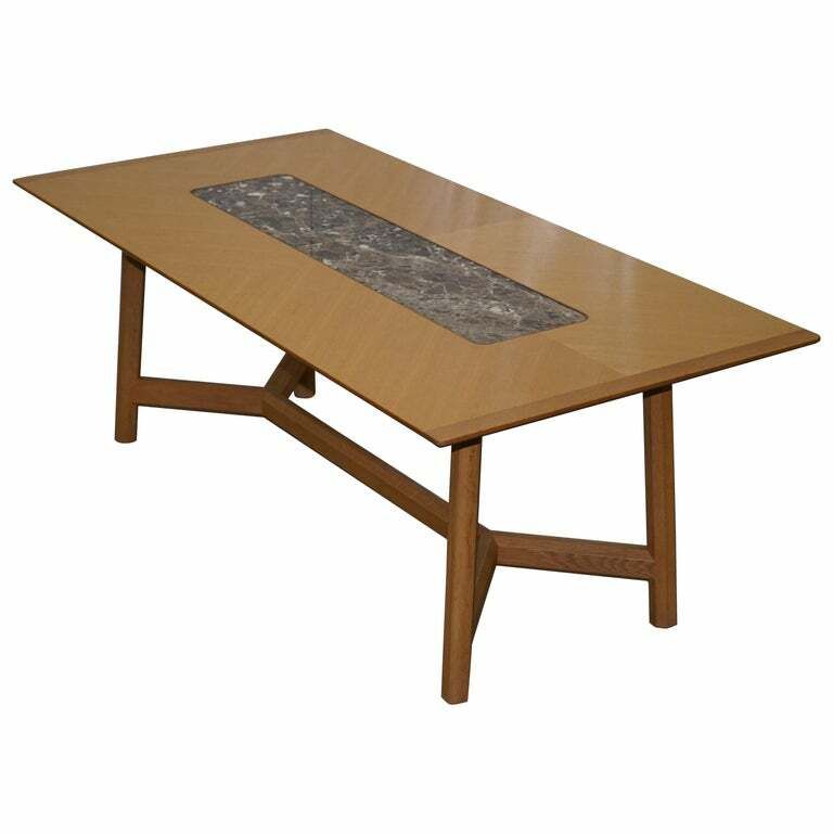 Rrp £14,500 David Linley Newlyn Sycamore Wood & Marble Hayrake Dining Table
