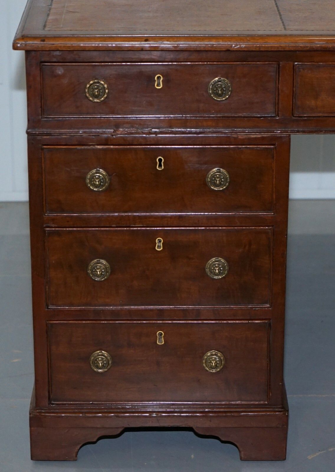 Original George III Circa 1780 Double Sided Walnut Partner Desk Lion Head Handle photo 7000.0