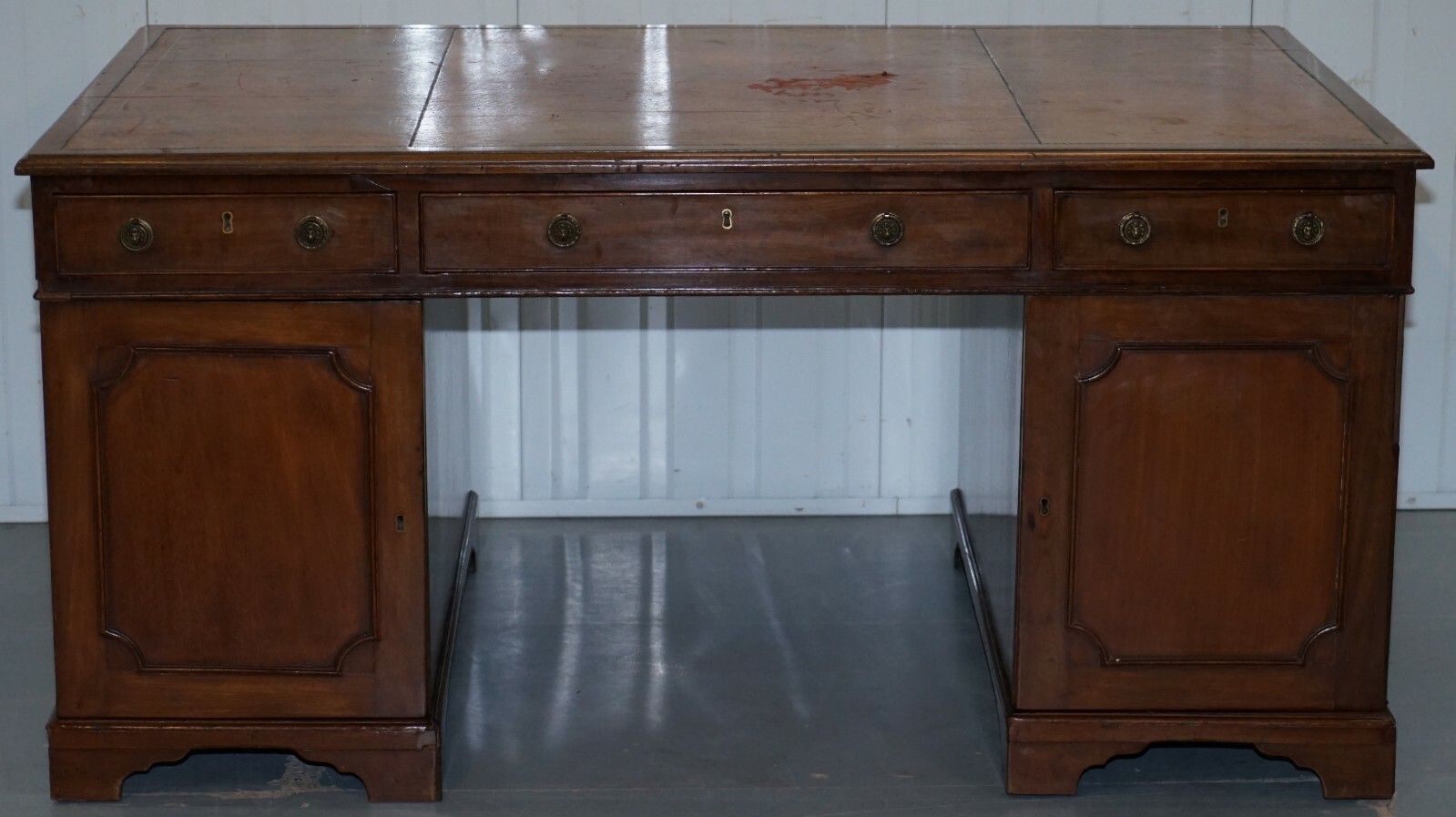 Original George III Circa 1780 Double Sided Walnut Partner Desk Lion Head Handle photo vintage
