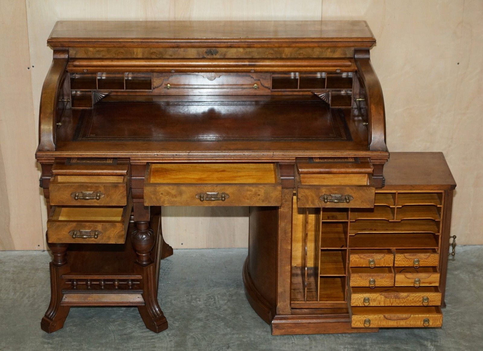 photo for sale With Certificate Antique Shannon File Co Victorian Walnut Tambour Desk Must See