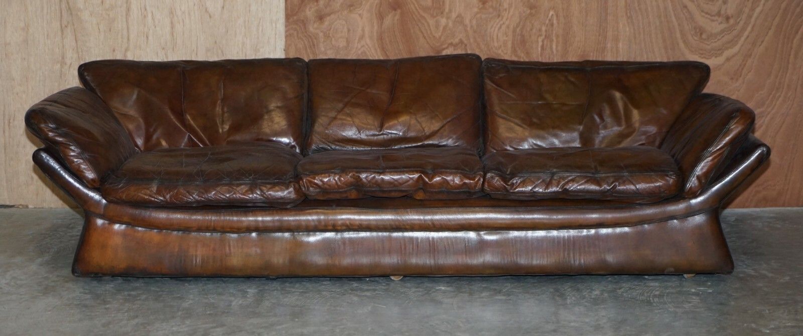 Super Rare Low Mid Century Modern Designer Fully Restored Brown Leather Sofa photo furniture
