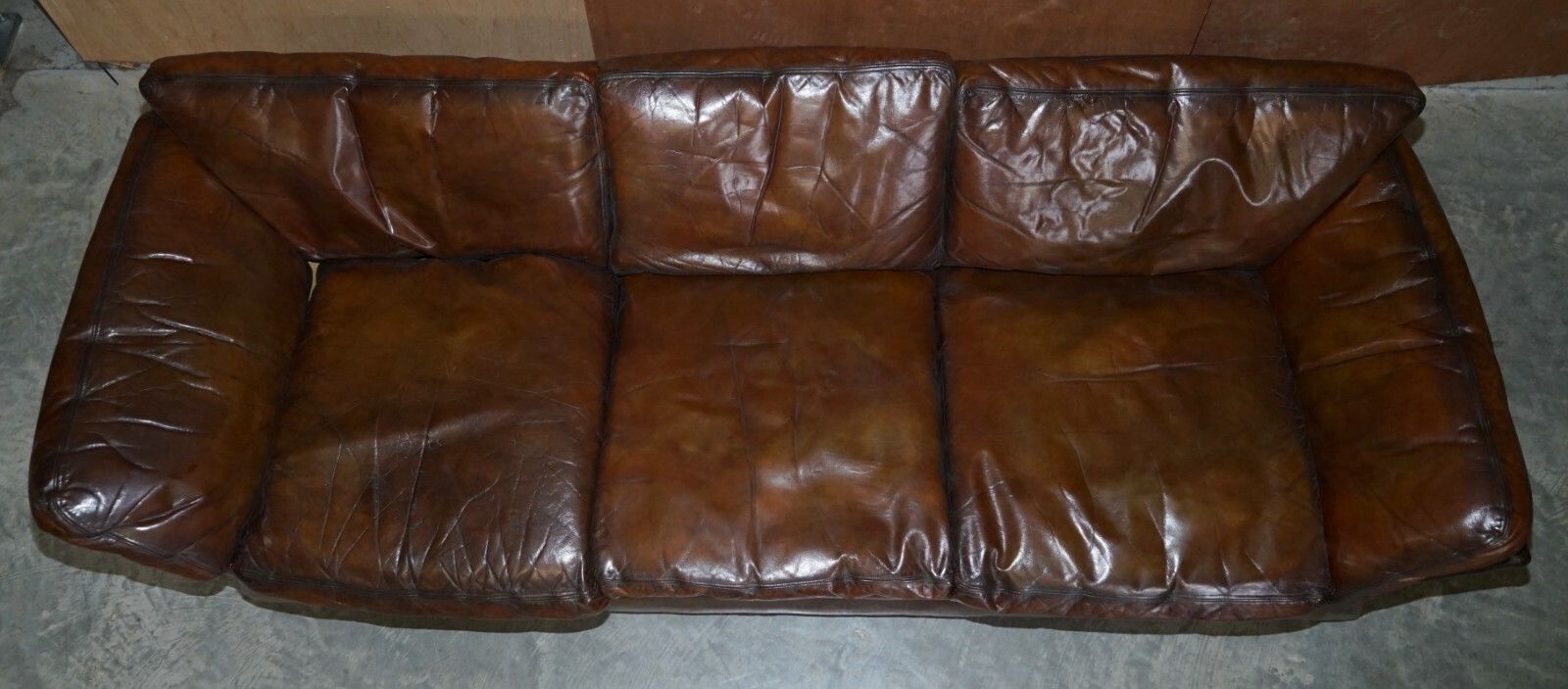 Super Rare Low Mid Century Modern Designer Fully Restored Brown Leather Sofa photo vintage
