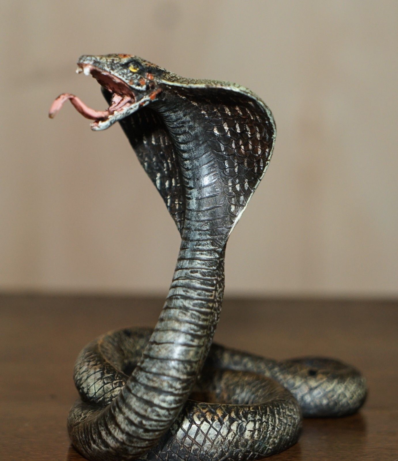 Antique Franz Bergman Vienna Cold Painted Bronze Cobra Snake Statue Watch Holder photo Art