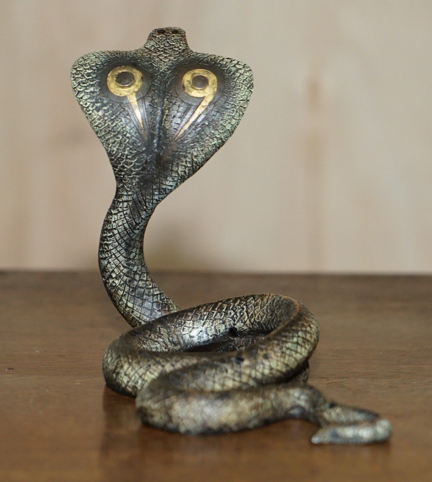 Antique Franz Bergman Vienna Cold Painted Bronze Cobra Snake Statue Watch Holder photo vinterior
