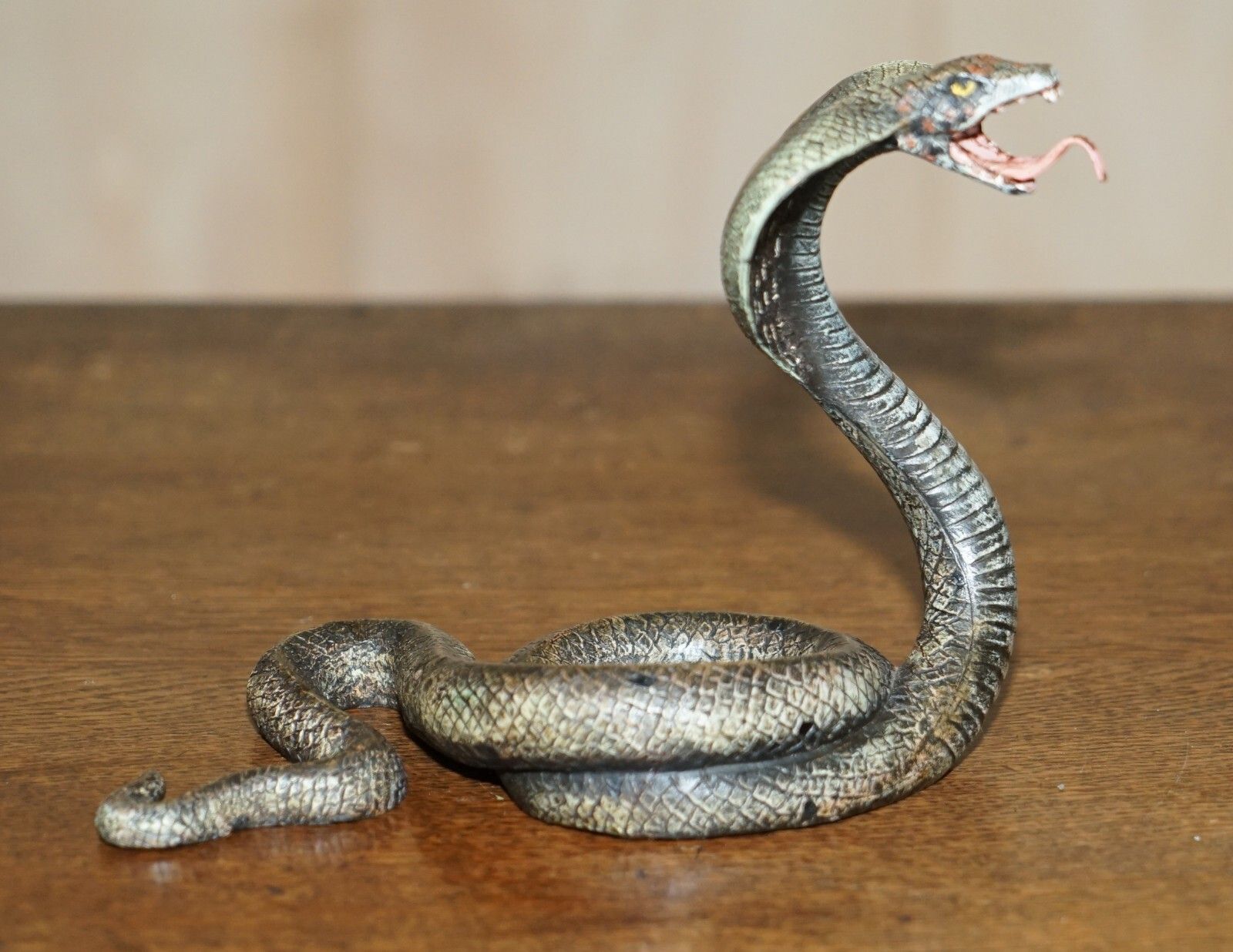 photo for sale Antique Franz Bergman Vienna Cold Painted Bronze Cobra Snake Statue Watch Holder