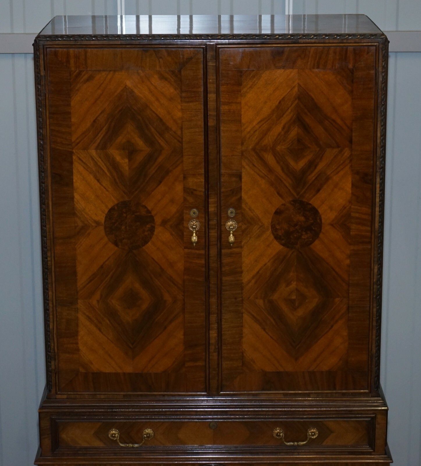 Exquisite Liberty's Of London Burr Walnut Drinks Cabinet With Sliding Shelves photo for sale