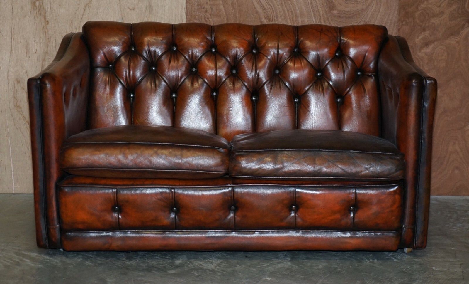 Circa 1920 Art Deco Fully Restored Chesterfield Brown Leather Sofa Part Suite photo furniture