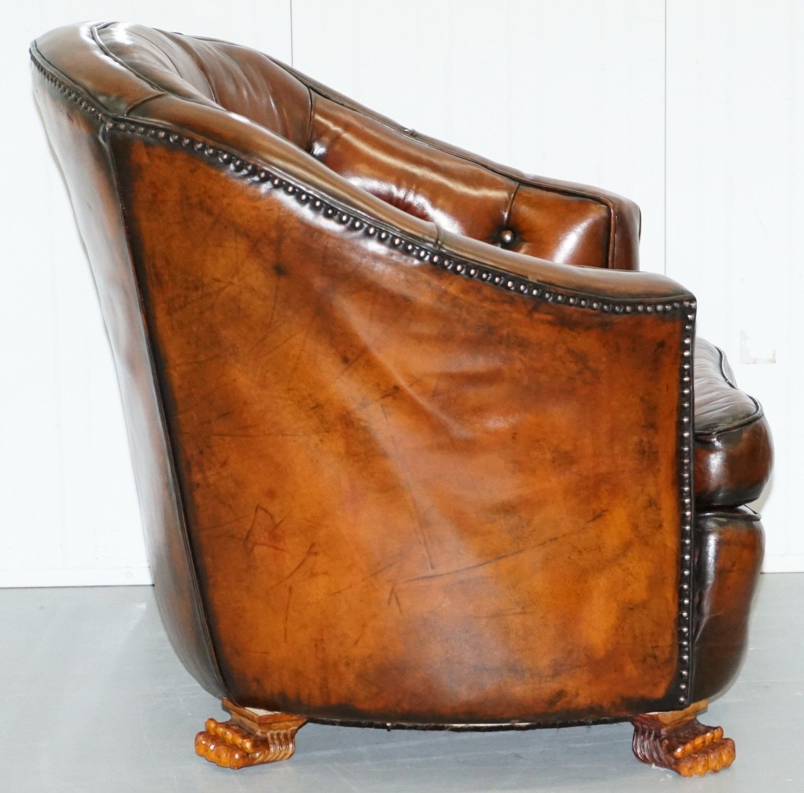 6000.0 Brown Leather Curved Back Chesterfield Suite Sofa Armchairs Lion Hairy Paw Feet photo