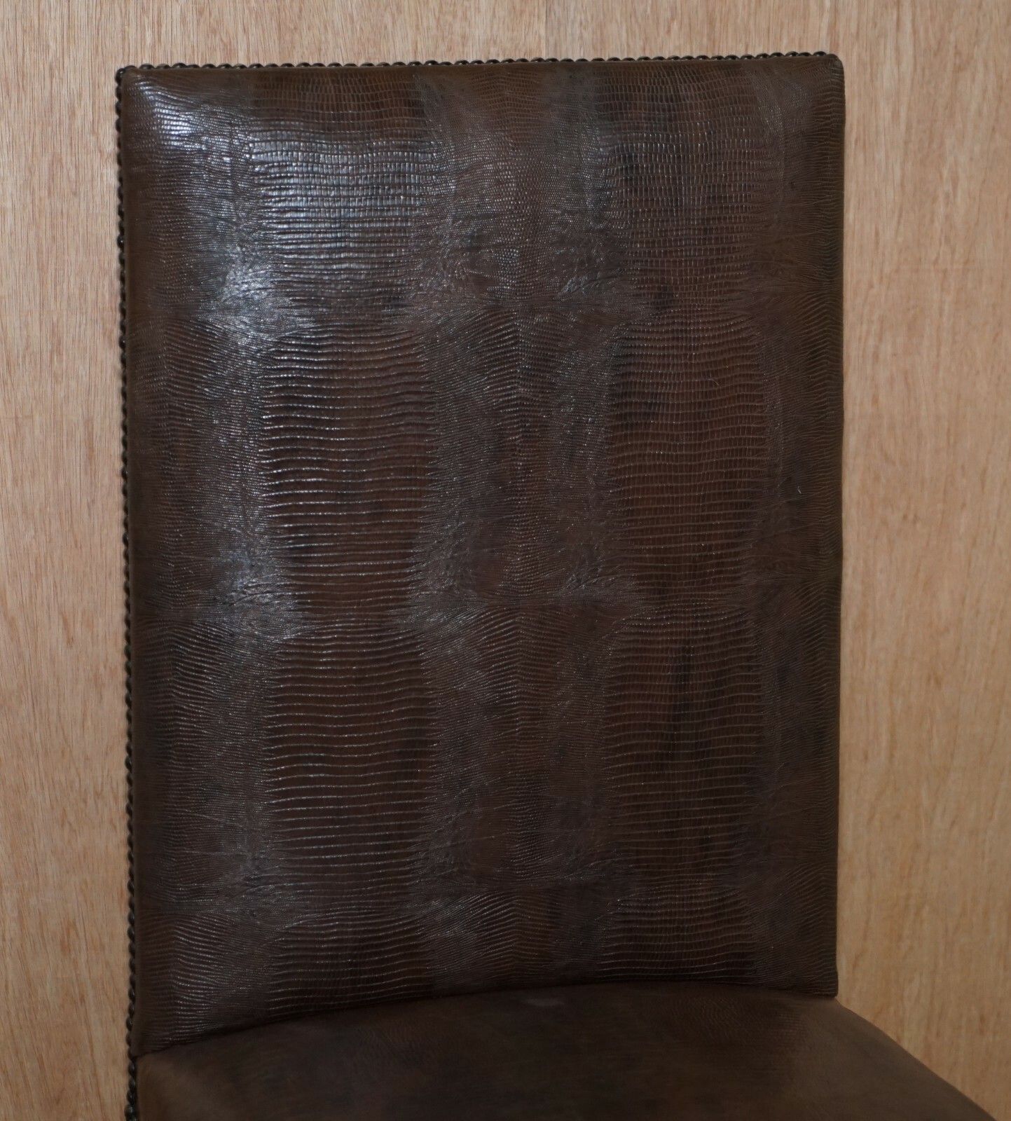Suite Of 10 Carolean Dining Chairs With Crocodile Alligator Patina Leather Ten photo 6000.0
