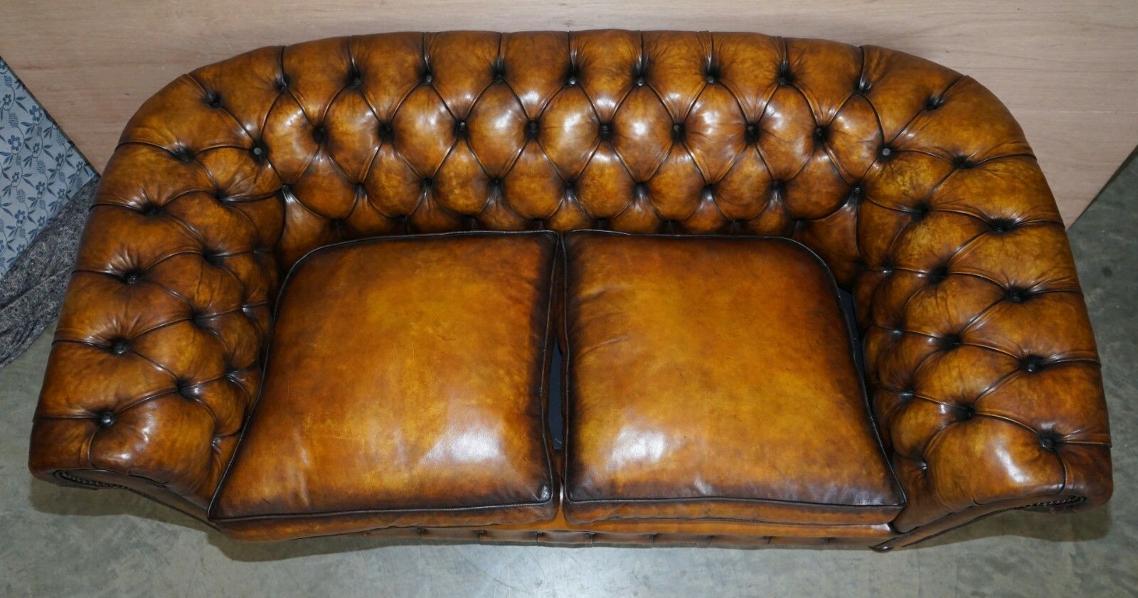 Restored Rich Cigar Brown Leather Chesterfield Club Sofa Feather Filled Cushions photo for sale