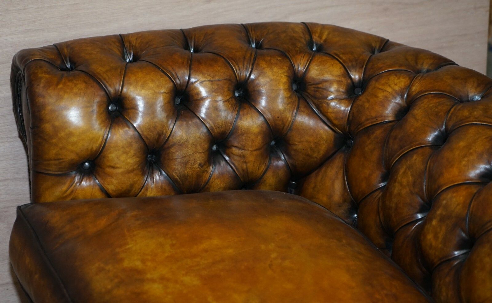 6000.0 Restored Rich Cigar Brown Leather Chesterfield Club Sofa Feather Filled Cushions photo