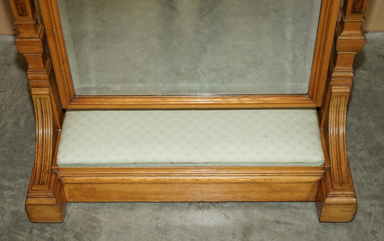 photo for sale Antique Victorian Ash & Burr Walnut Gillows Of Lancaster Cheval Mirror Sconces