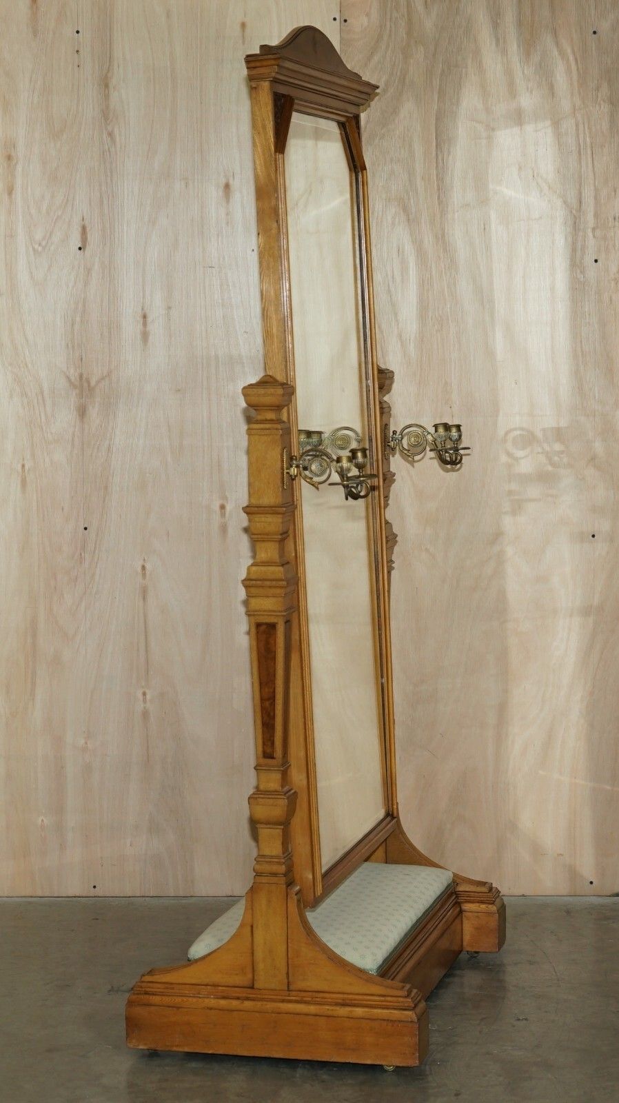 Home Decor Antique Victorian Ash & Burr Walnut Gillows Of Lancaster Cheval Mirror Sconces photo