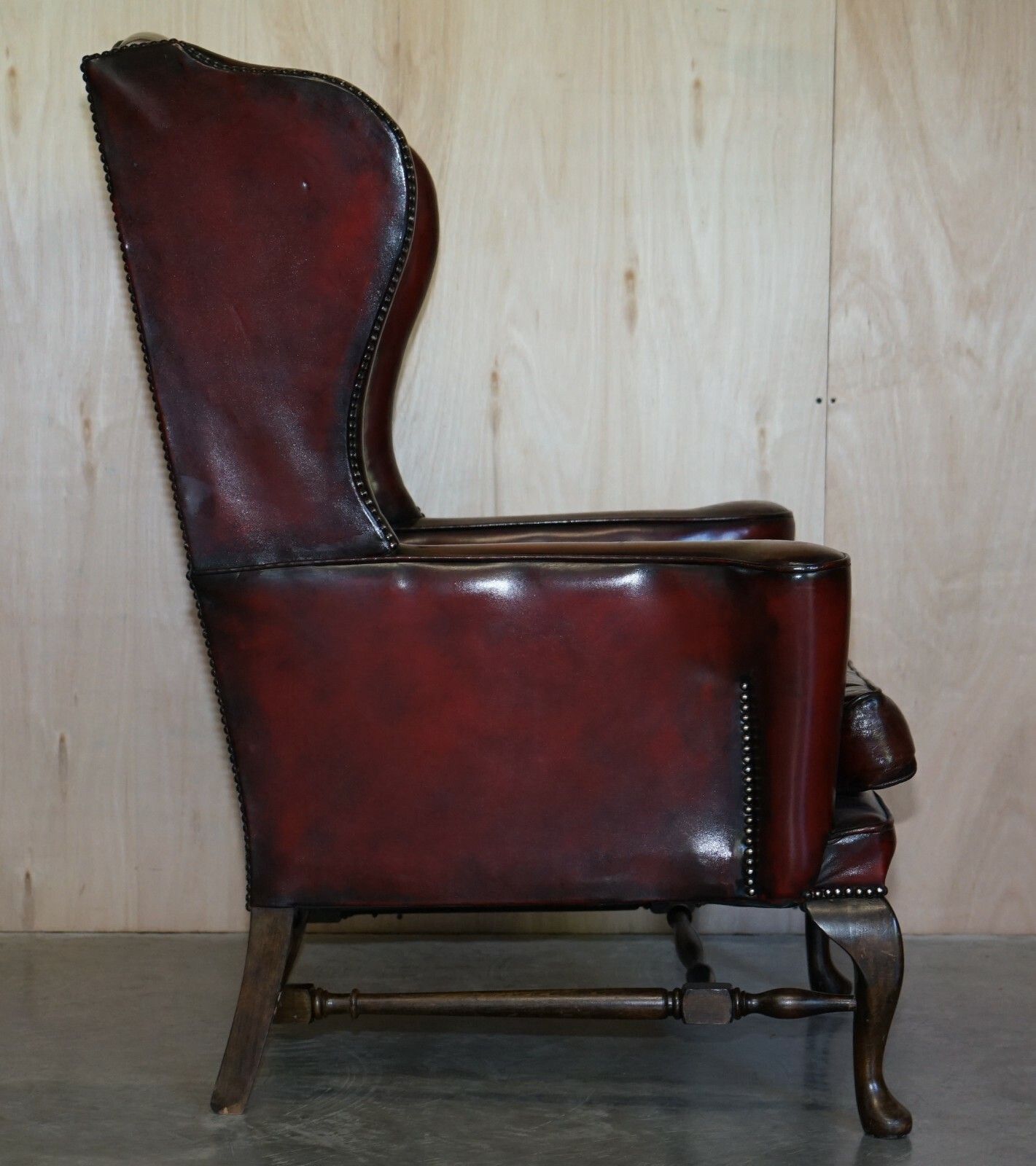 photo furniture Pair Of William Morris Flat Arm Chesterfield Wingback Bordeaux Leather Armchairs