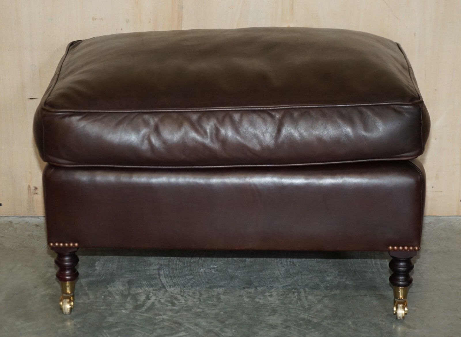 photo for sale George Smith Chelsea Signature Full Scroll Arm Brown Leather Armchair & Ottoman