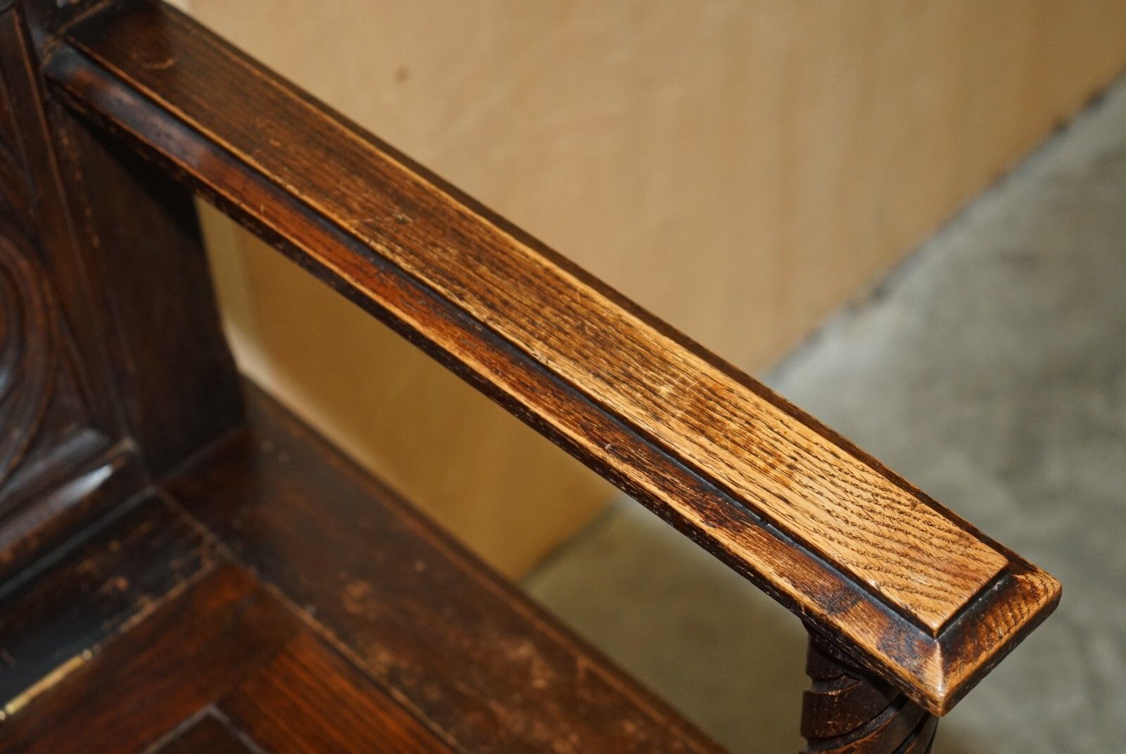 5850.0 Fine Antique Circa 1860 Jacobean Gothic Revival Hand Carved Porters Hall Chair photo