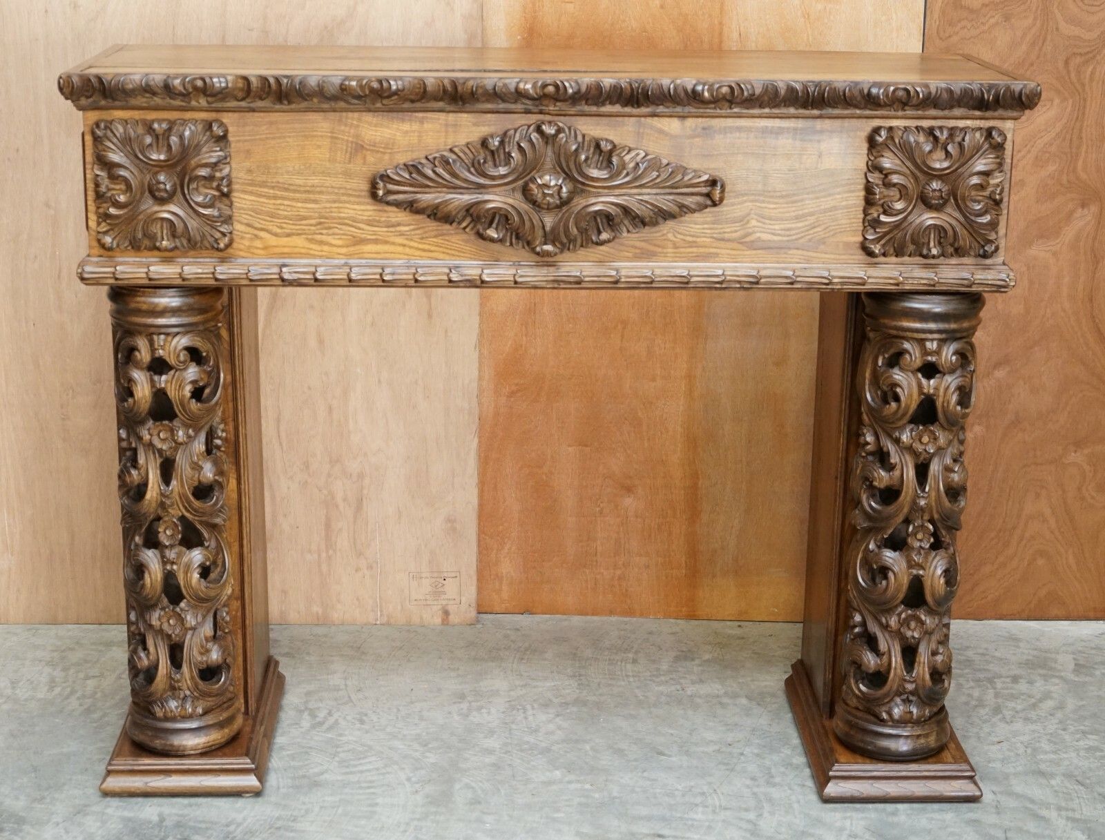 Antique Circa 1880 Hand Carved Solid Elm Fireplace Mantlepiece Fretwork Columns photo furniture