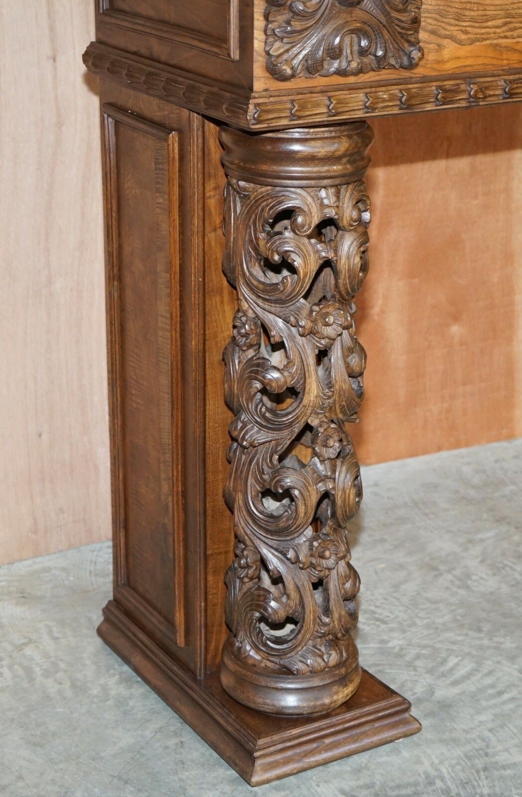 Antique Circa 1880 Hand Carved Solid Elm Fireplace Mantlepiece Fretwork Columns photo Home Fixtures