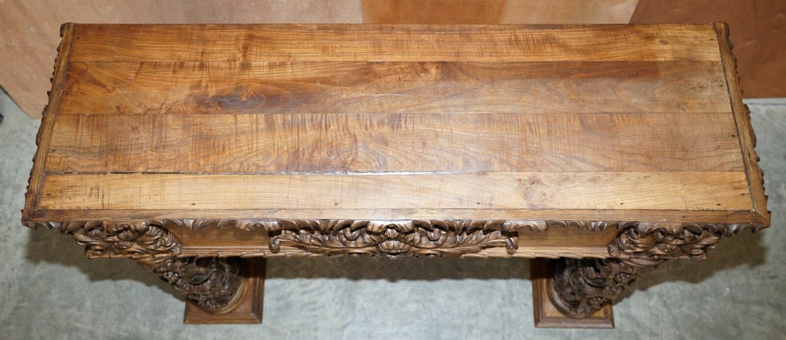 Antique Circa 1880 Hand Carved Solid Elm Fireplace Mantlepiece Fretwork Columns photo vintage