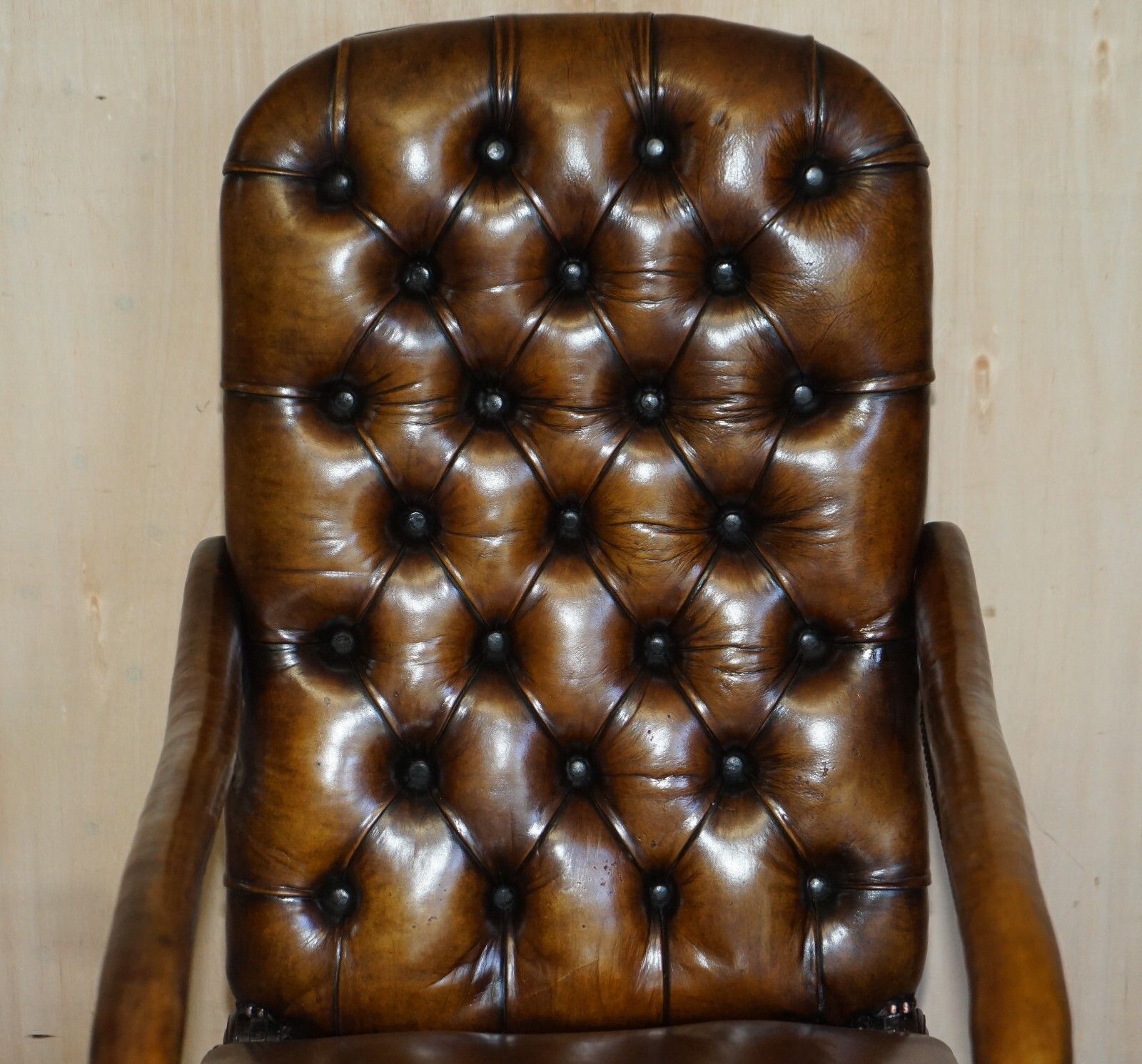 Rare Original Regency X Framed Reclining Brown Leather Chesterfield Armchair photo Furniture