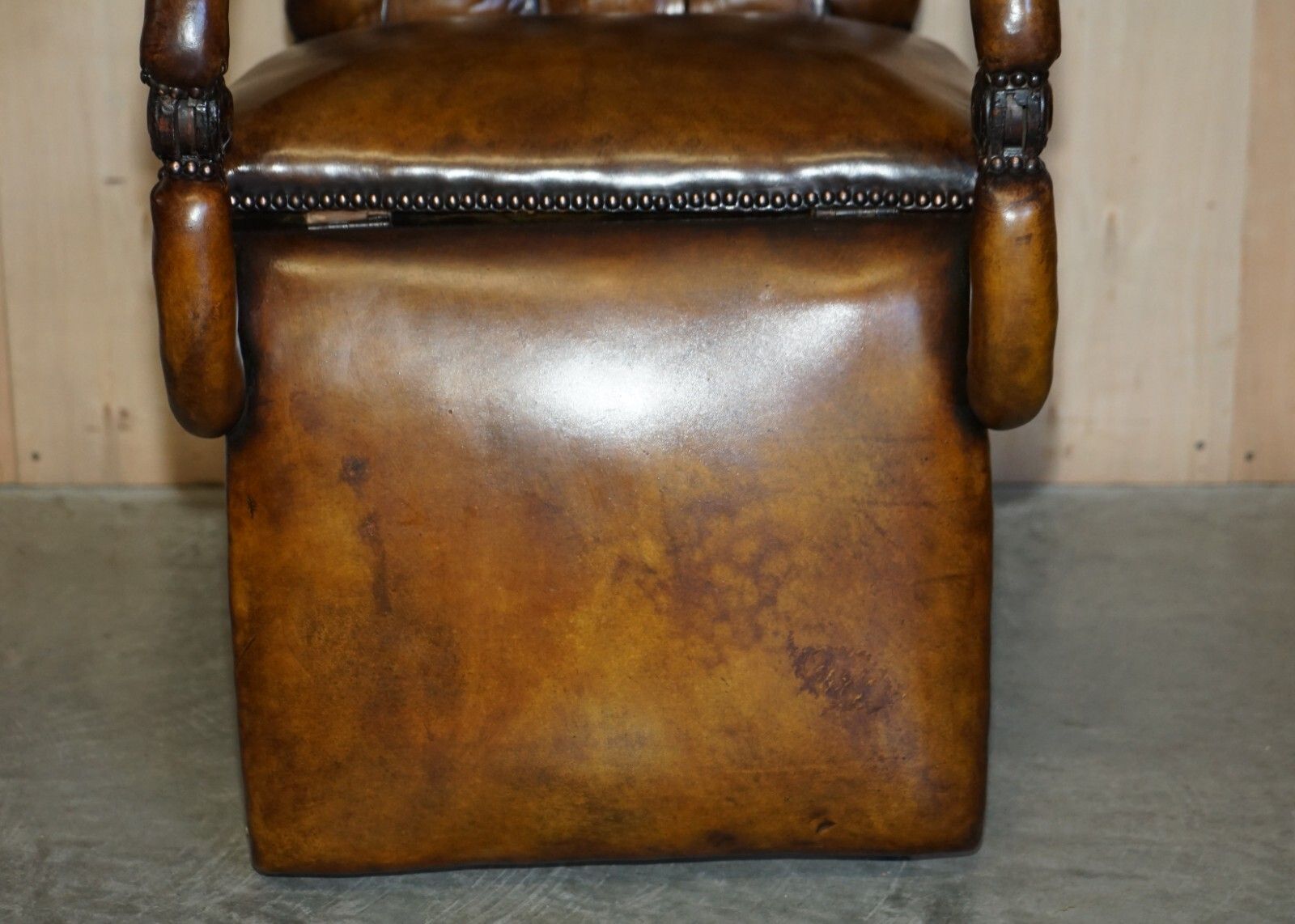 Rare Original Regency X Framed Reclining Brown Leather Chesterfield Armchair photo 5750.0