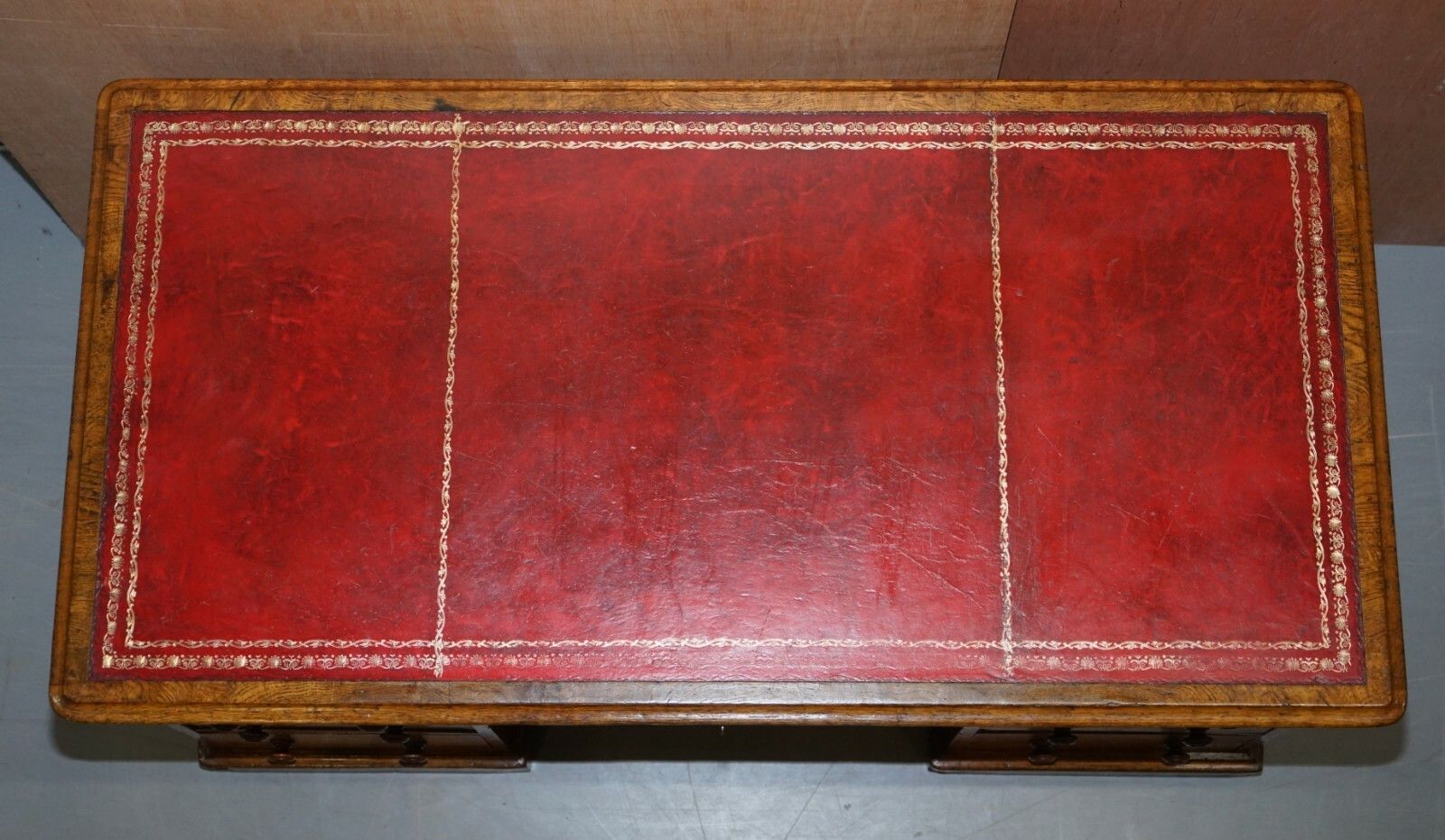 Rare Circa 1880 Antique Howard & Son's Pollard Oak Partner Desk Oxblood Leather photo vinterior