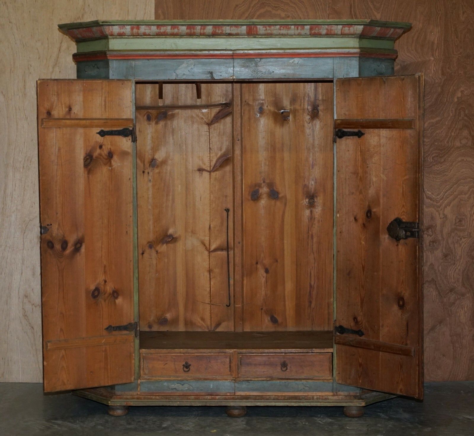 Circa 1800 Sublime Hand Painted European Wardrobe Or House Cupboard In Solid Oak photo vinterior