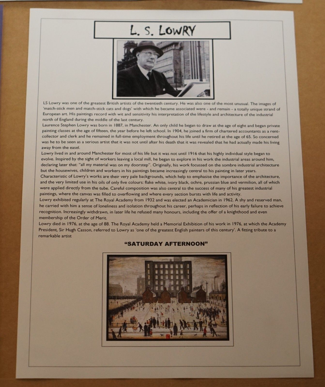 photo vintage L S Lowry Saturday Afternoon Limited Edition Print 60/99 With All Documentation