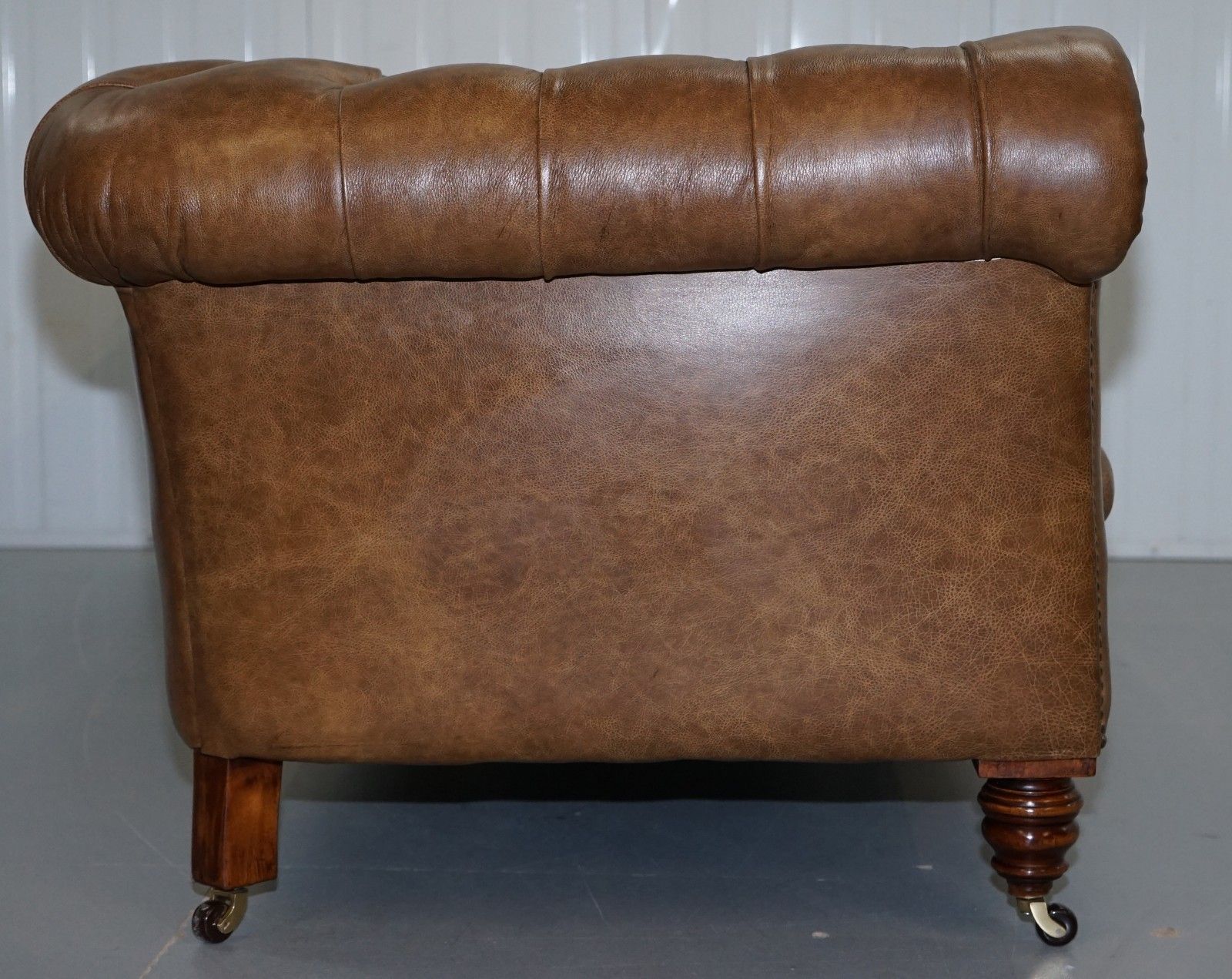 Furniture Restored Victorian Walnut Framed Chesterfield Club Sofa Heritage Brown Leather photo