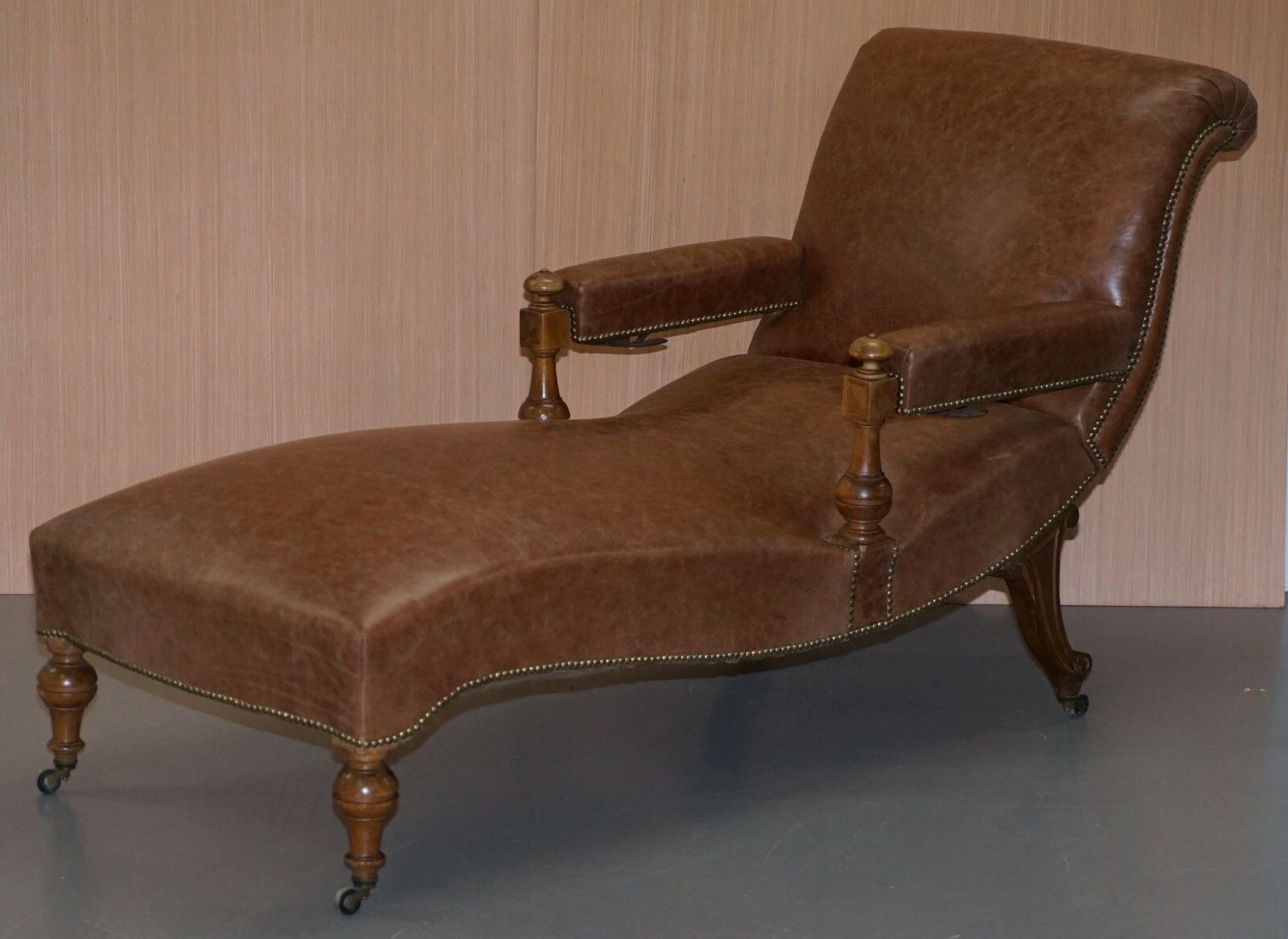 Fully Restored Recliner Chaise Lounge Cir 1860 Victorian Brown Leather Armchair photo Furniture