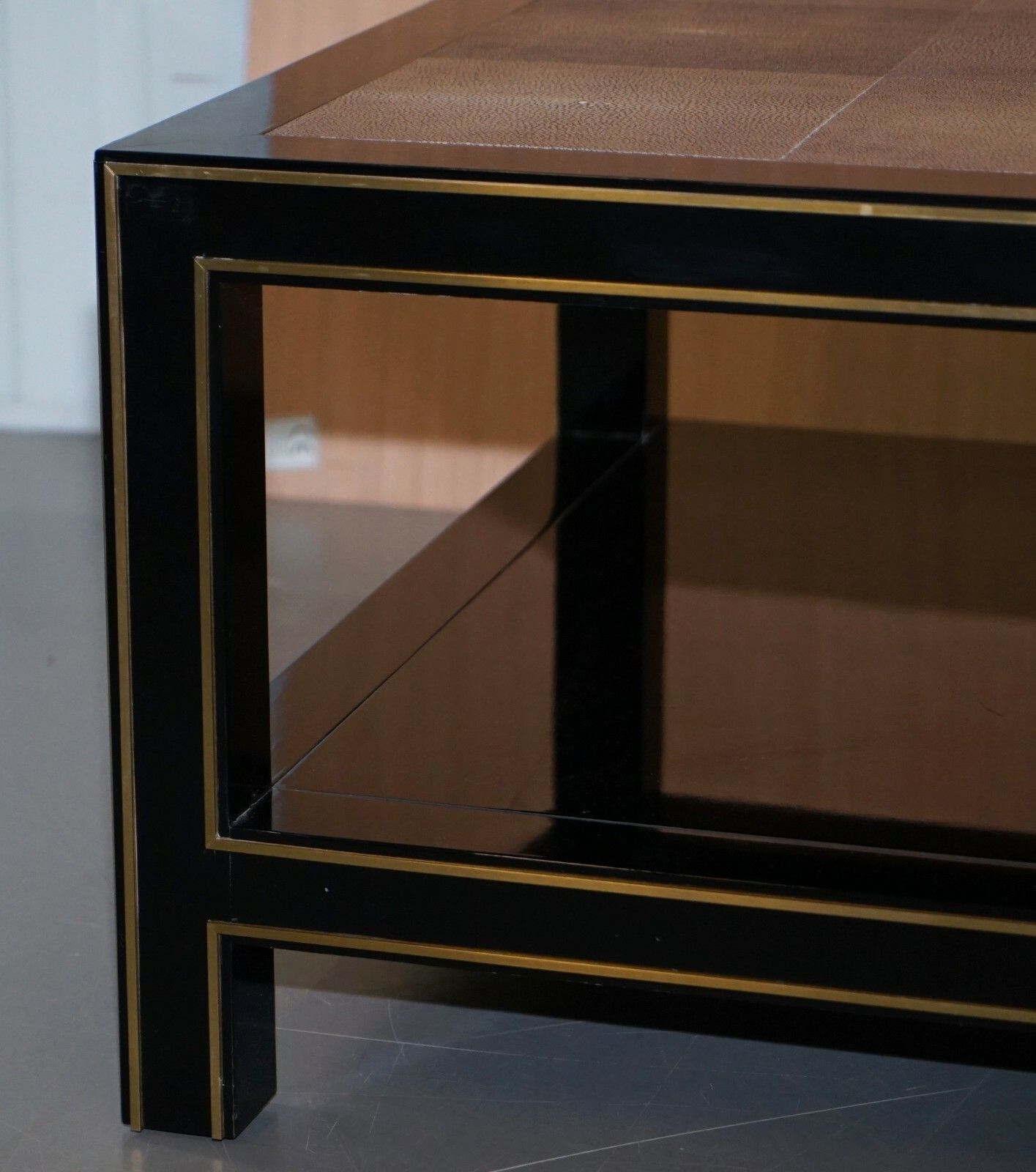 Pair Of Rrp £18,000 Original Shagreen Gilt Metal Large Side Coffee End Tables photo vinterior