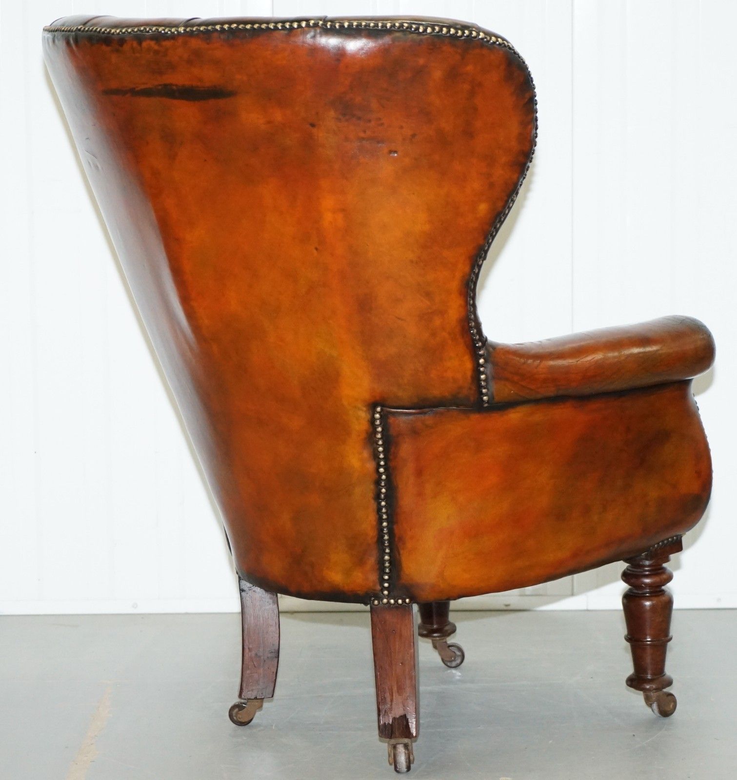 photo for sale Regency Chesterfield Brown Leather Porters Armchair In The Manor Of Gillows