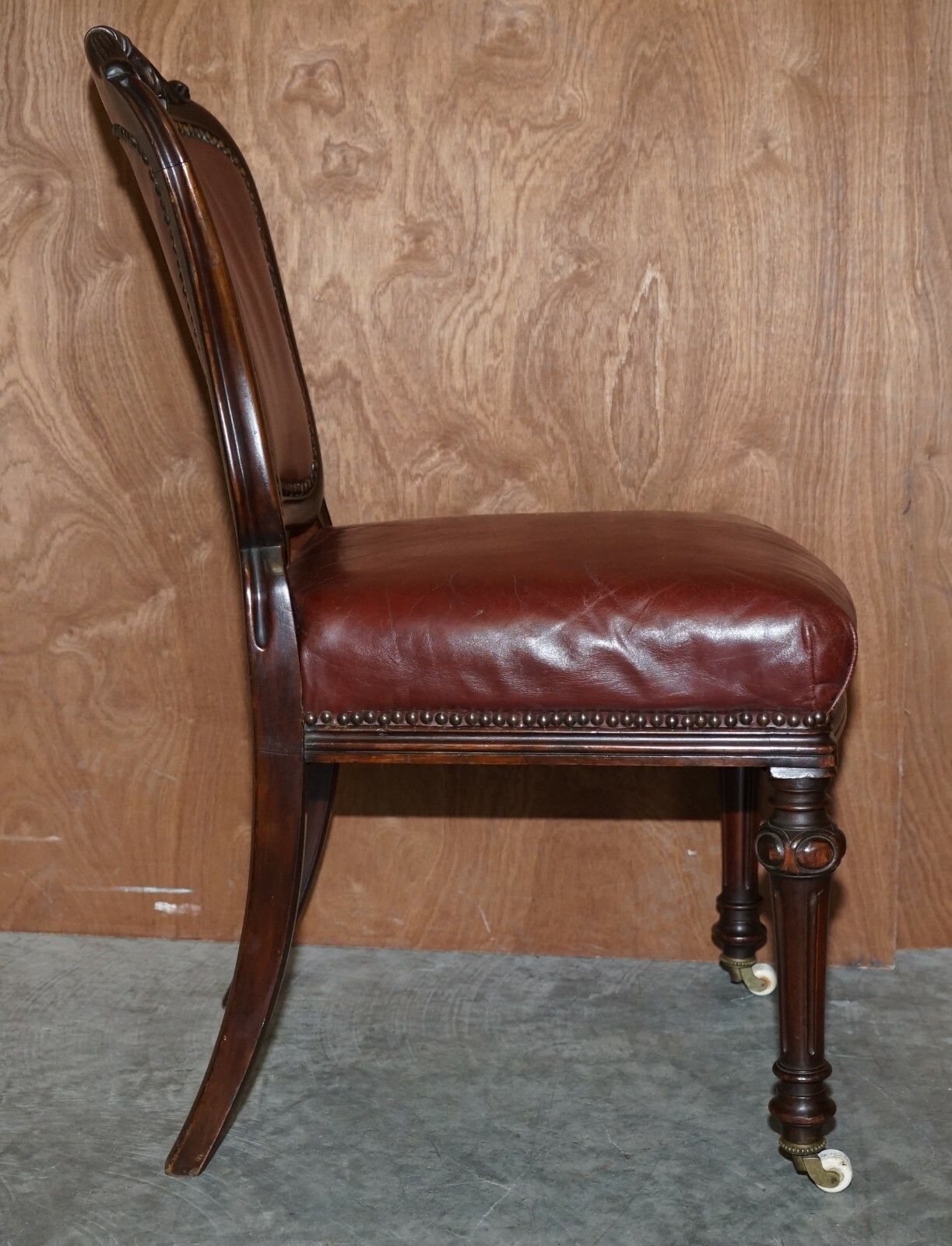 photo for sale Exquisite Quality Victorian 1860 Mahogany & Leather Dining Chairs After Gillows