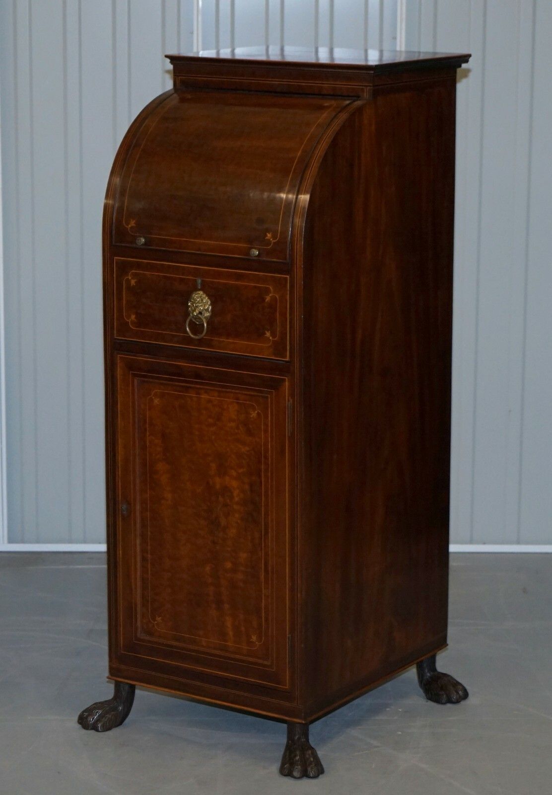 photo for sale Pair Of Antique Regency Flamed Mahogany & Gilt Bronze Drinks Cabinet Pedestals