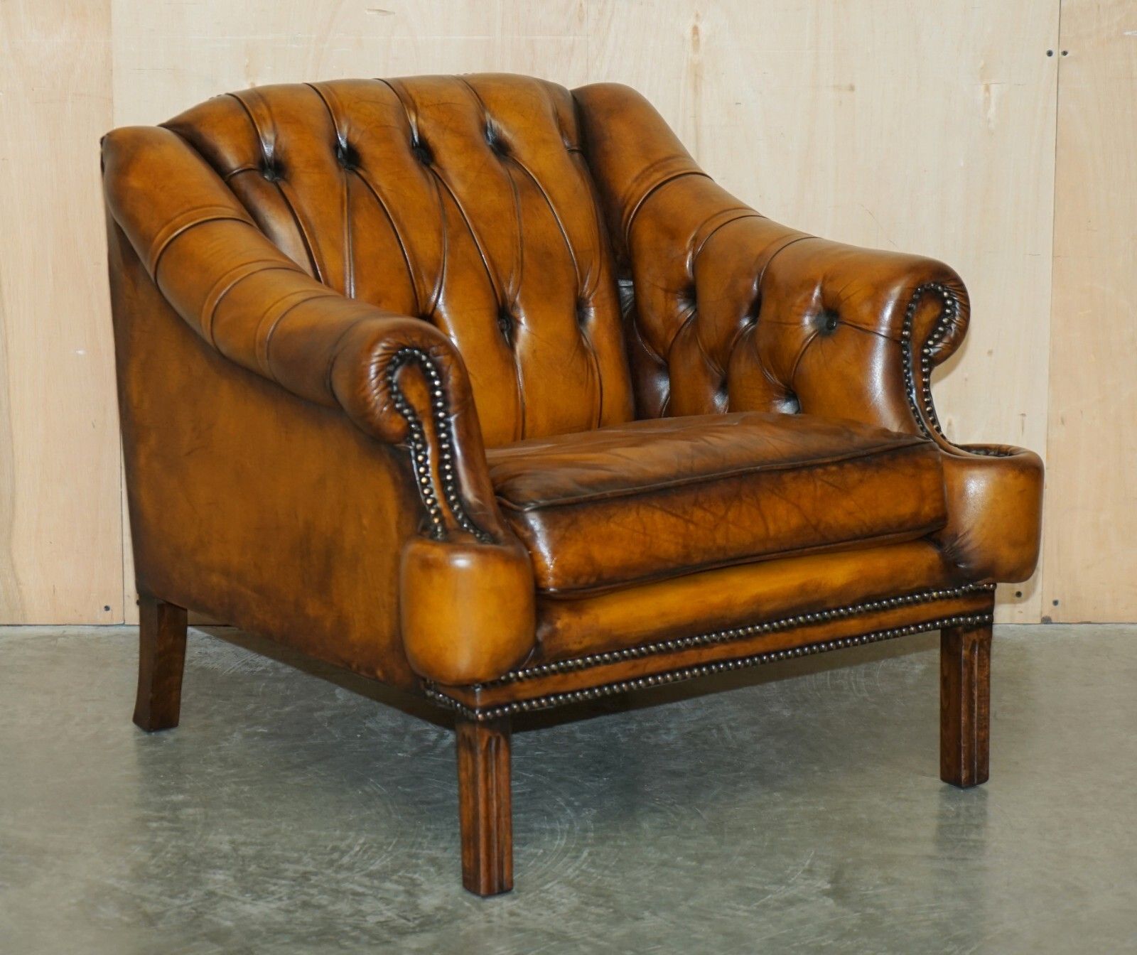 Restored Pair Of Vintage Chesterfield Regency Style Brown Leather Club Armchairs photo furniture