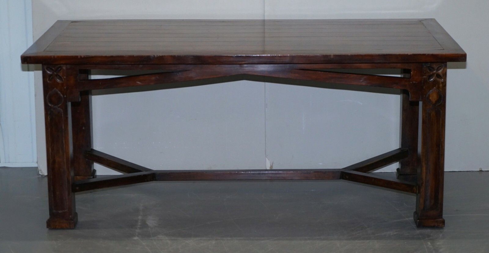 Vintage Art Nouveau Refectory Hayrake Dining Table With Beautiful Carved Legs photo furniture