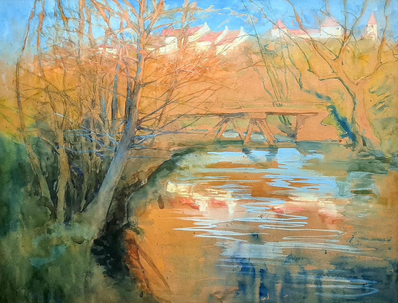 French Impressionist Landscape, Barbizon School, Crossing The River photo furniture