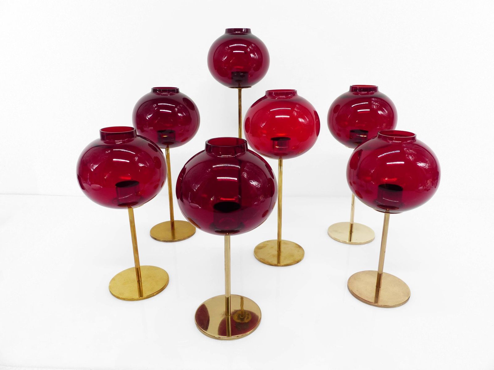 Set Of 7 Hans Agne Jakobsson Ab Markaryd Nr135 Red Tealight Holders, Sweden, Circa 1950 1960 photo furniture